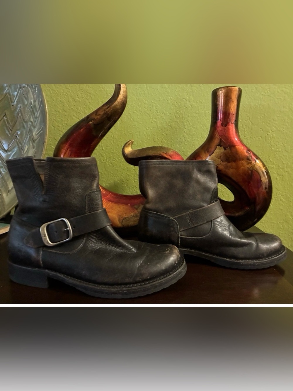 Frye Veronica Flex Boots Distressed Antique Black Leather Women's 7,5 Pre Owned